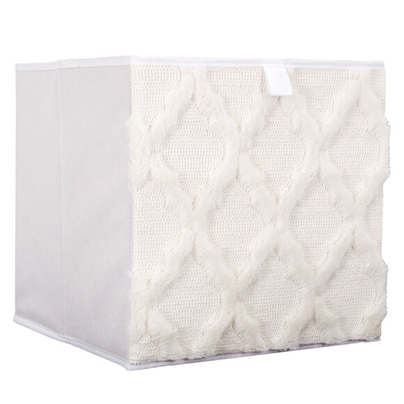 Cube de rangement pliable, tissu tuft&eacute; (beige)
