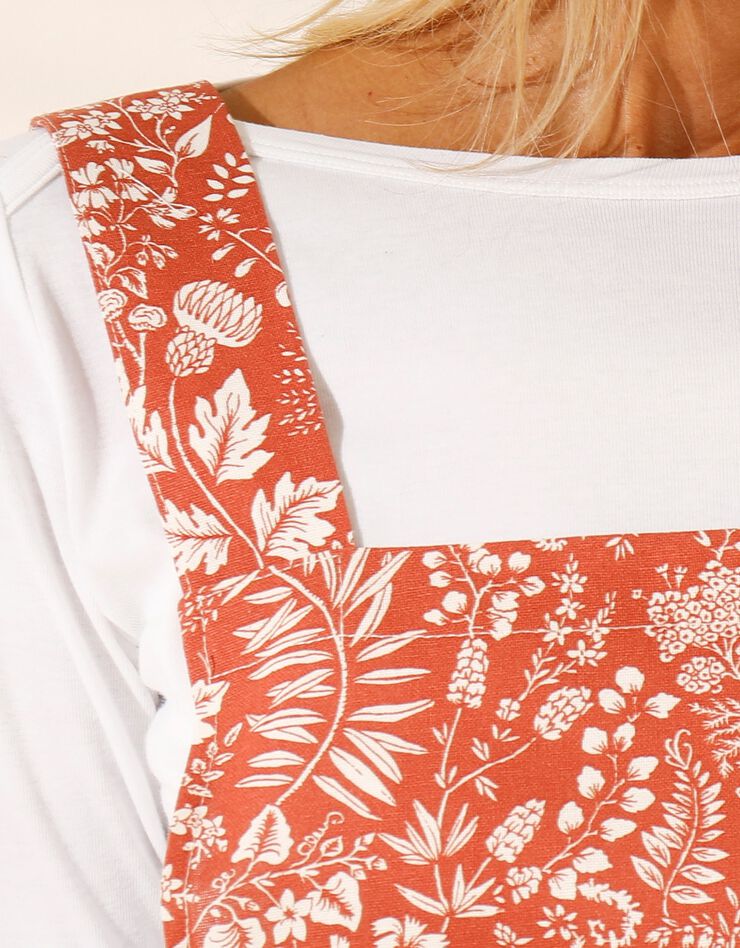 Tablier de cuisine japonais coton motif floral - collection upcycling (terracotta) Tablier de cuisine japonais coton motif floral - collection upcycling (terracotta)