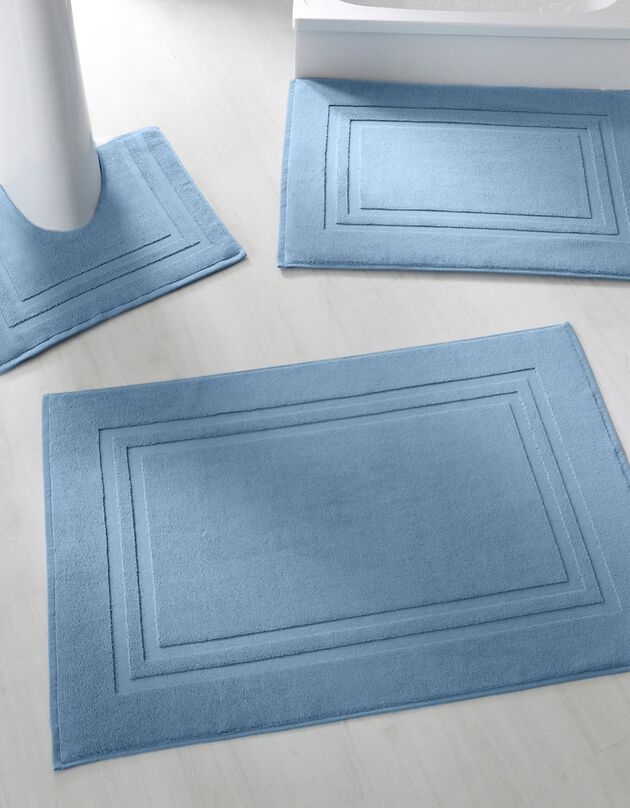 Tapis de bain éponge double liteau (bleu jean)