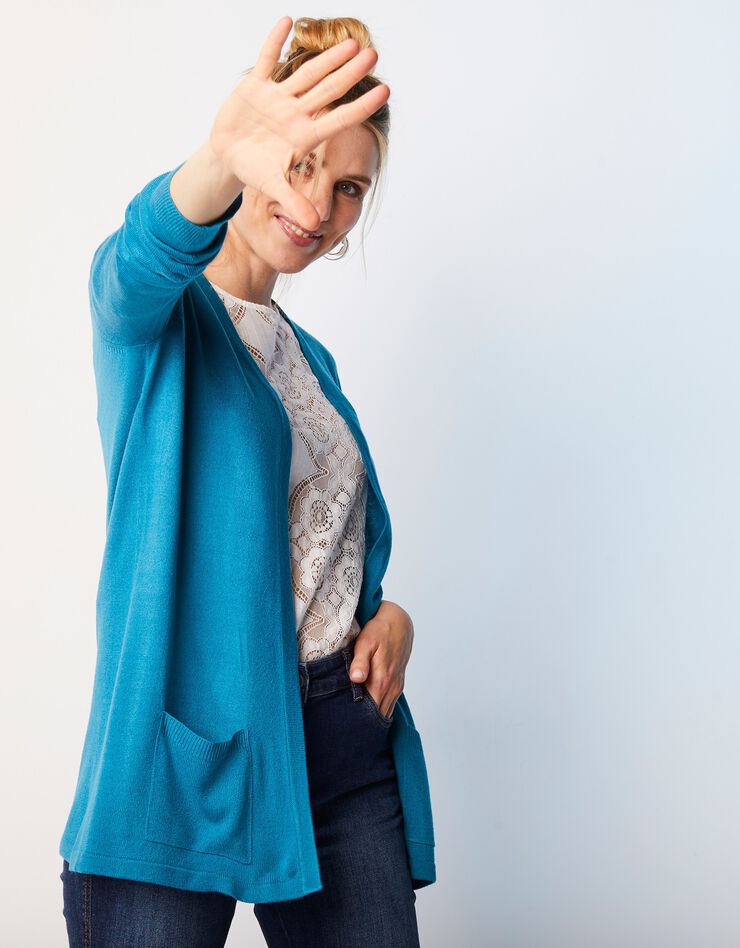 Gilet porter ouvert toucher cachemire (bleu prusse) Gilet porter ouvert toucher cachemire (bleu prusse)