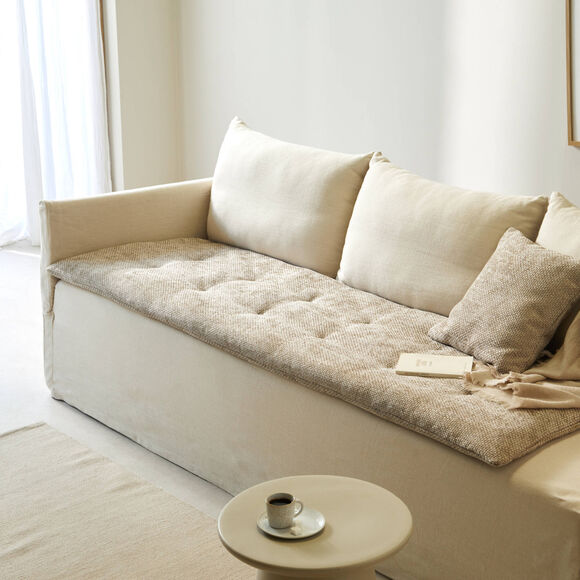 Long coussin de canap&eacute; tissage chenille (sable)