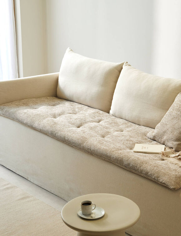 Long coussin de canapé tissage chenille (sable)