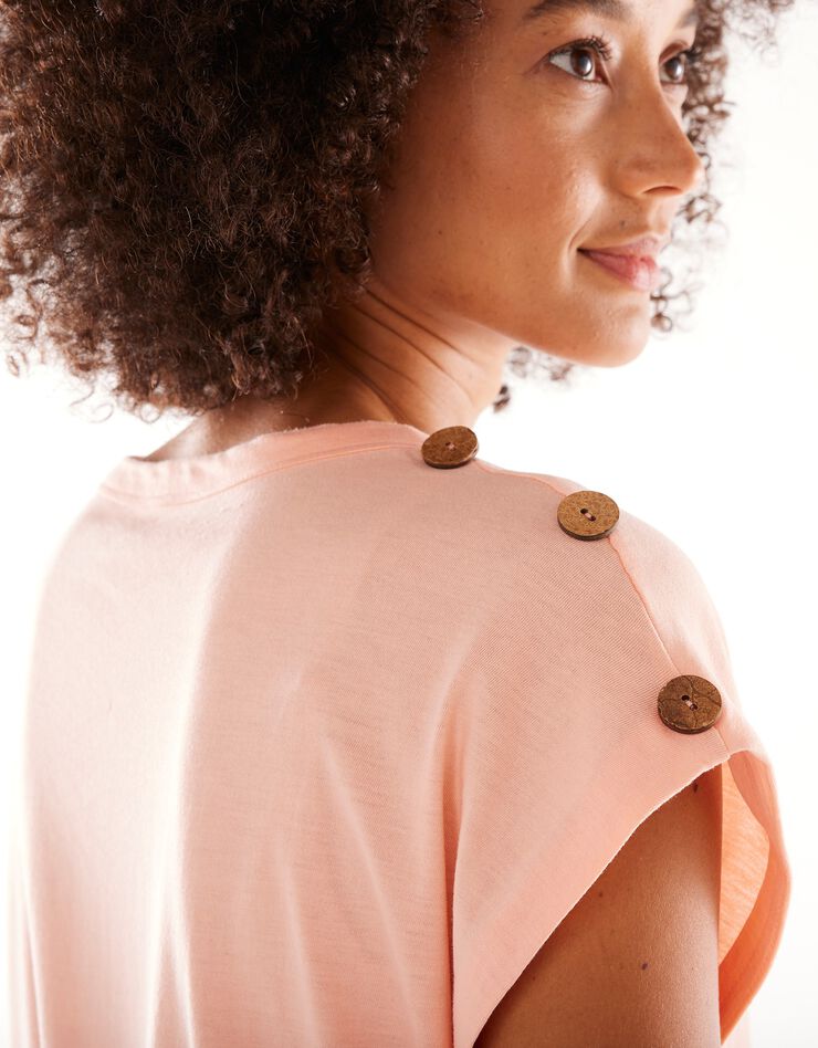 Tee-shirt uni détail boutonné maille jersey (abricot) Tee-shirt uni détail boutonné maille jersey (abricot)