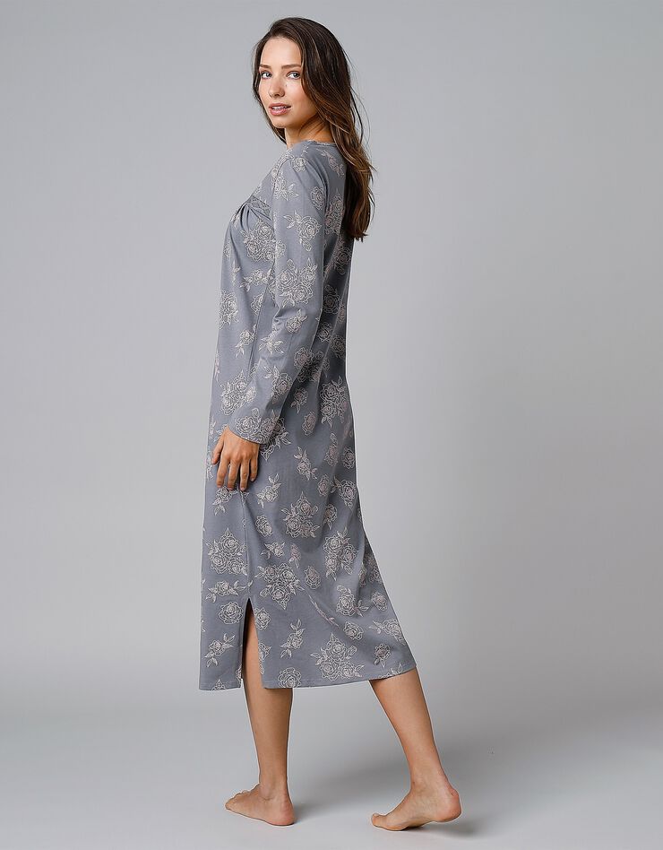 Chemise de nuit longue manches longues imprimée "roses" (gris / rose)