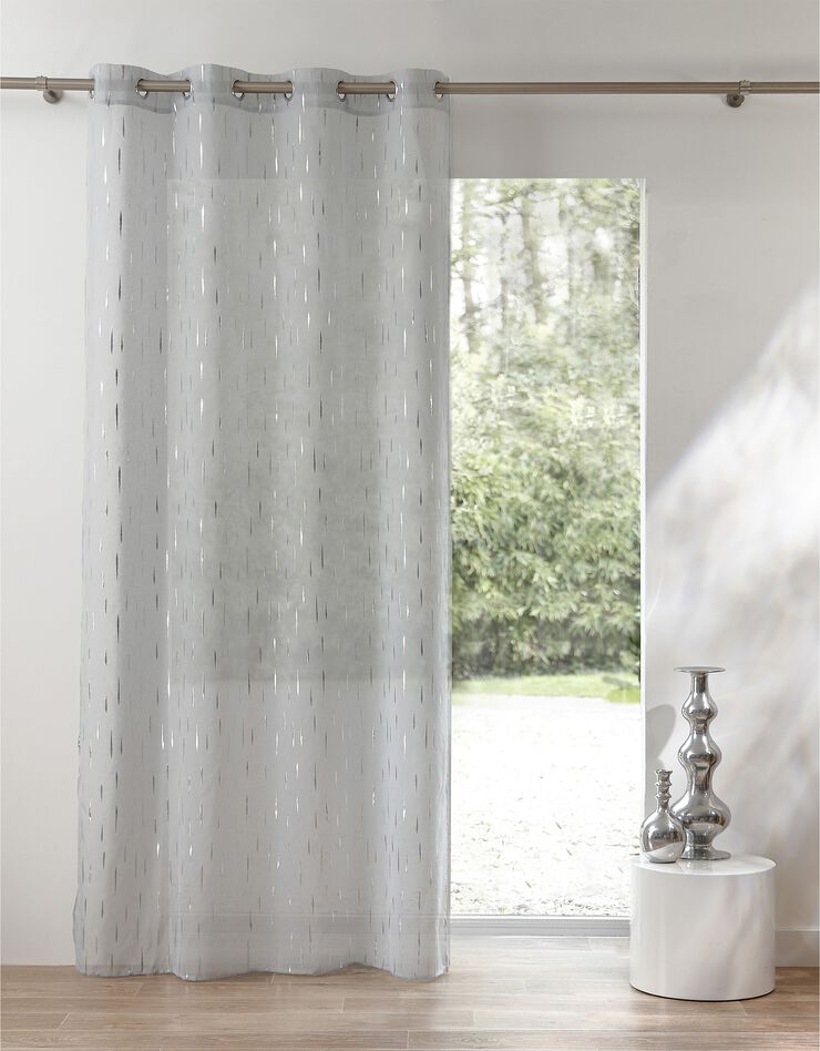 Panneau voile motif gouttelettes argentées finition oeillets (gris)
