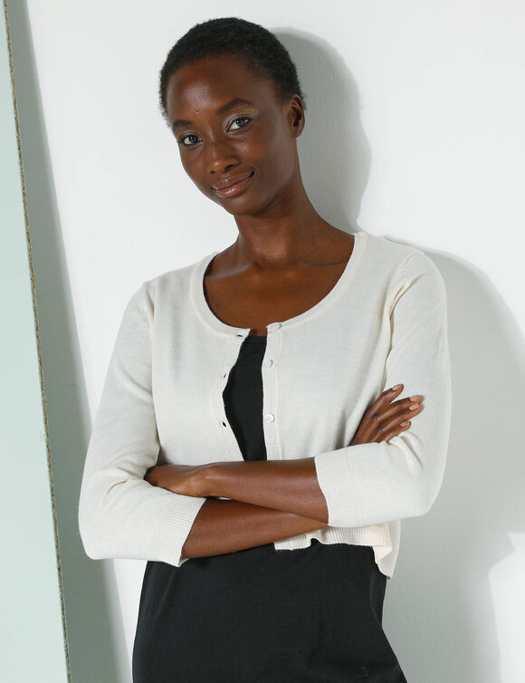 Gilet boléro boutonné, toucher doux (écru)