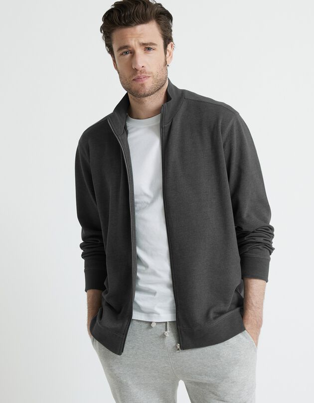 Sweat entièrement zippé uni (anthracite chiné)