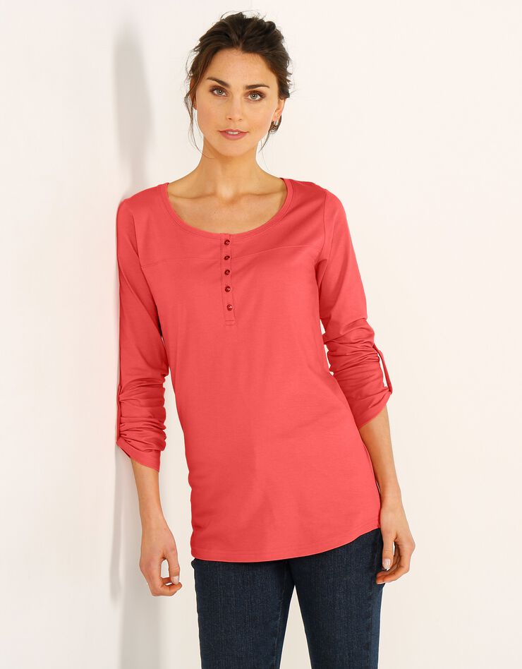 Tee-shirt col tunisien uni (corail) Tee-shirt col tunisien uni (corail)