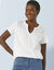 T-shirt col tunisien manches courtes, broderie anglaise (blanc)