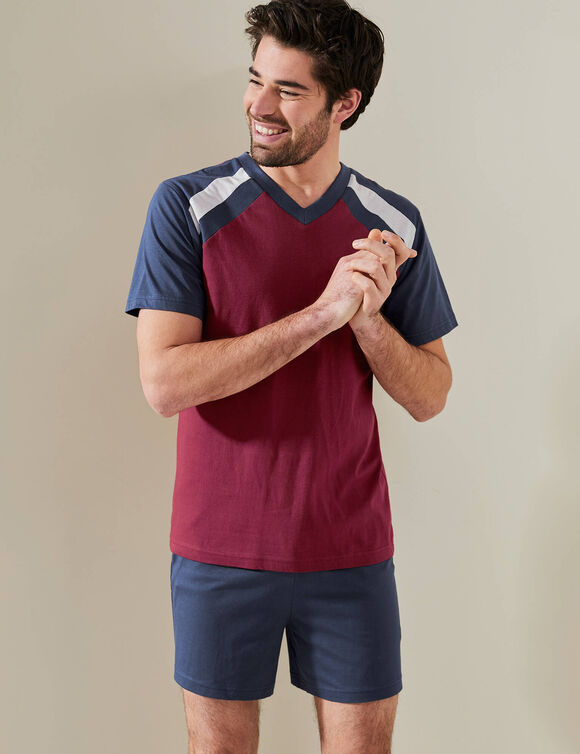 Pyjama short tricolore - lot de 2 (marine / bordeaux)
