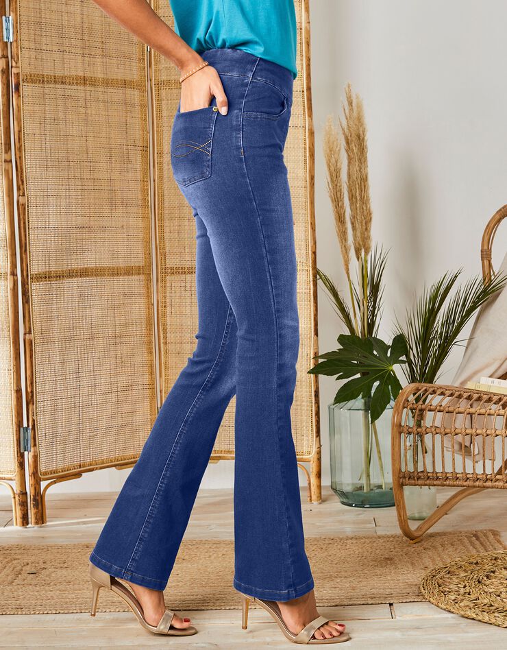 Jean bootcut ultra stretch, maille effet jean (stone)