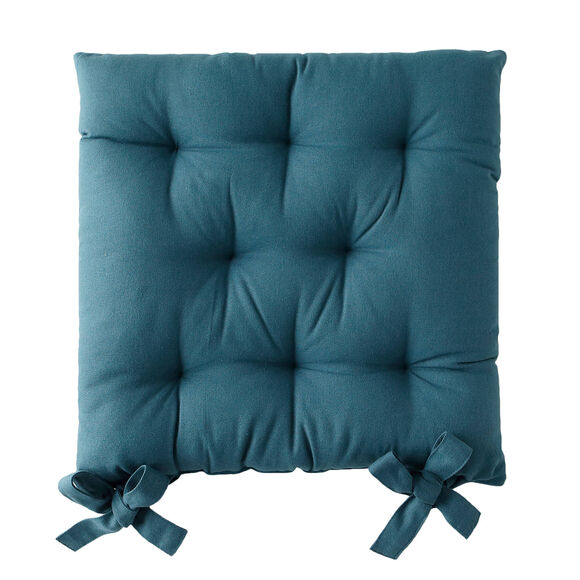 Galette de chaise carrée unie coton bachette - lot de 2 (bleu)