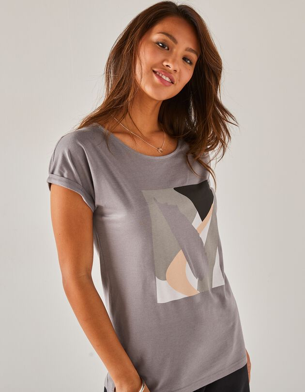 T-shirt manches courtes imprimé placé (gris)