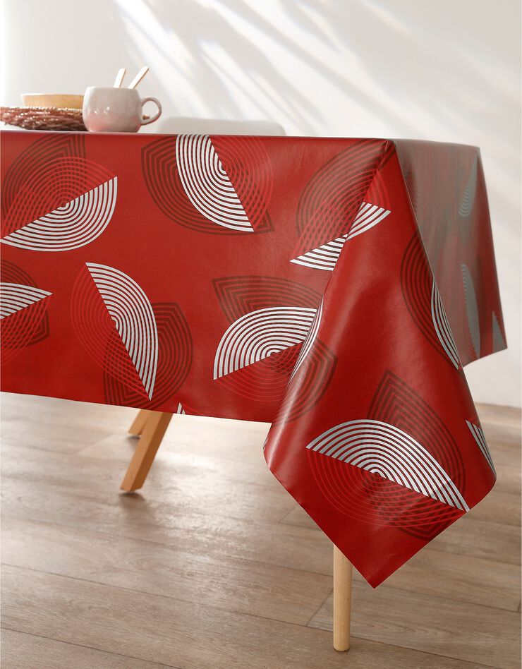 Nappe toile cirée motifs feuilles (rouge)