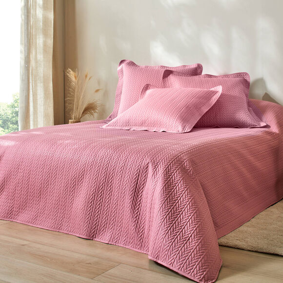Couvre-lit matelass&eacute; microfibre motif g&eacute;om&eacute;trique (bois de rose)