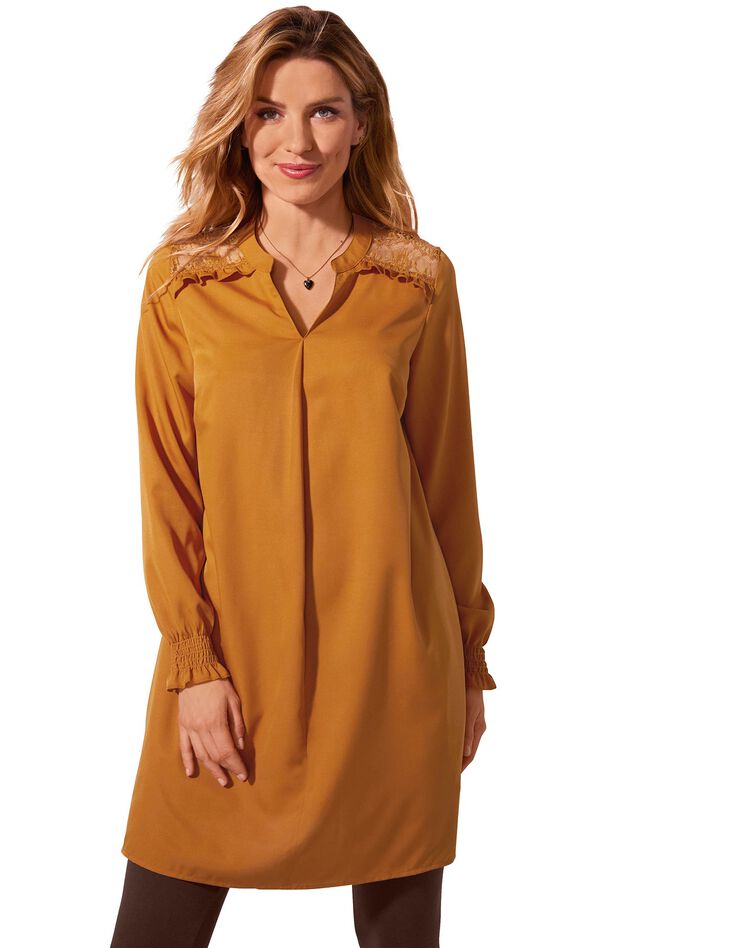 Tunique dentelle manches longues unie (caramel) Tunique dentelle manches longues unie (caramel)