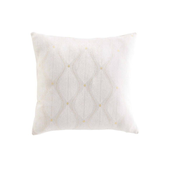 Coussin imprim&eacute; feuilles d&eacute;tails dor&eacute;s  (blanc)