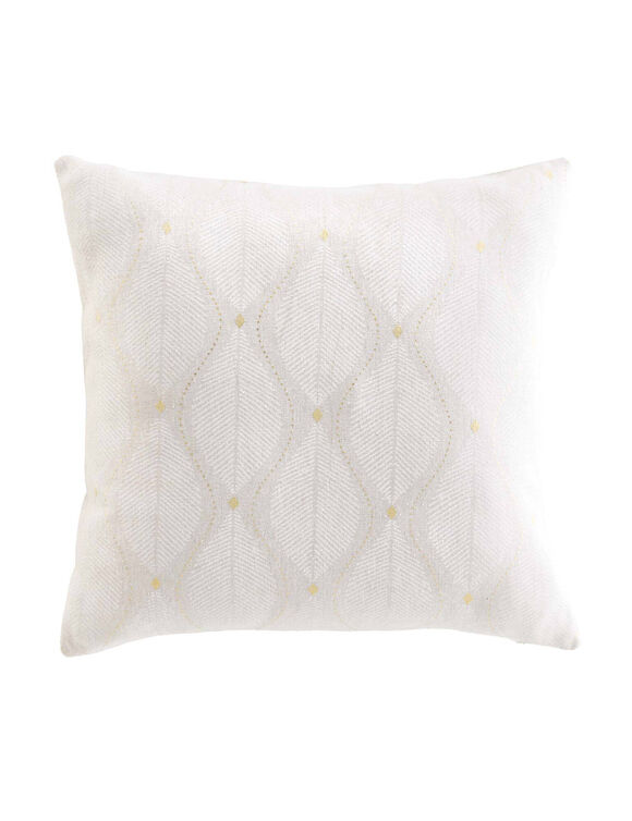 Coussin imprim&eacute; feuilles d&eacute;tails dor&eacute;s  (blanc)