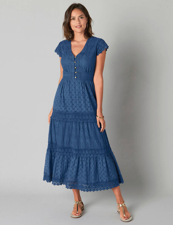Robe longue dentelle macramé (indigo)