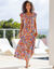 Robe longue volantée, crépon imprimé (bleu / rose)