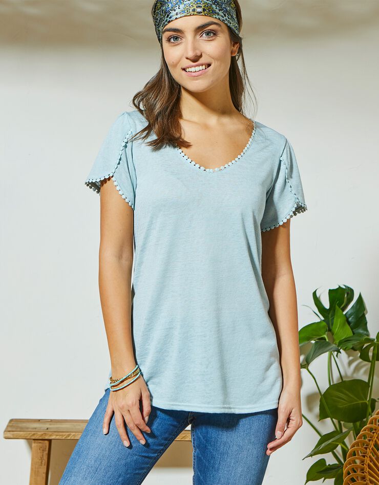 Tee-shirt coupe loose effet lin (aqua) Tee-shirt coupe loose effet lin (aqua)