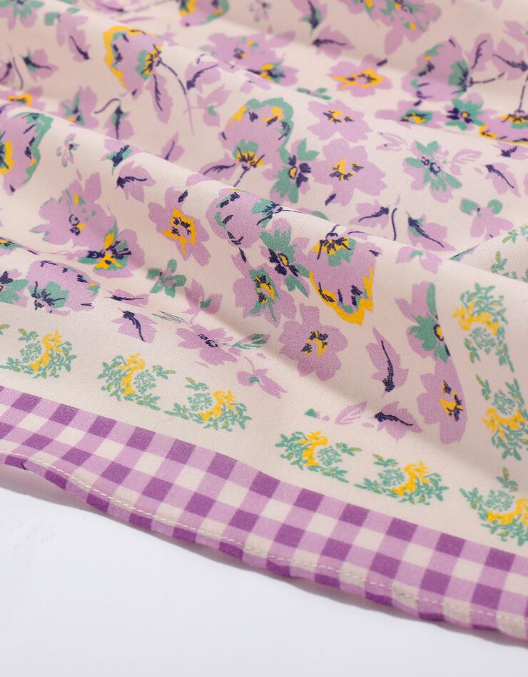 Foulard fabriqué en France imprimé fleuri, 70 x 70 cm  - coton (parme)