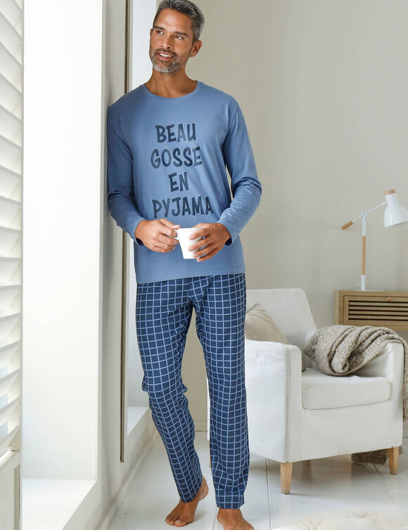 Pyjama col rond à message (bleu / marine)