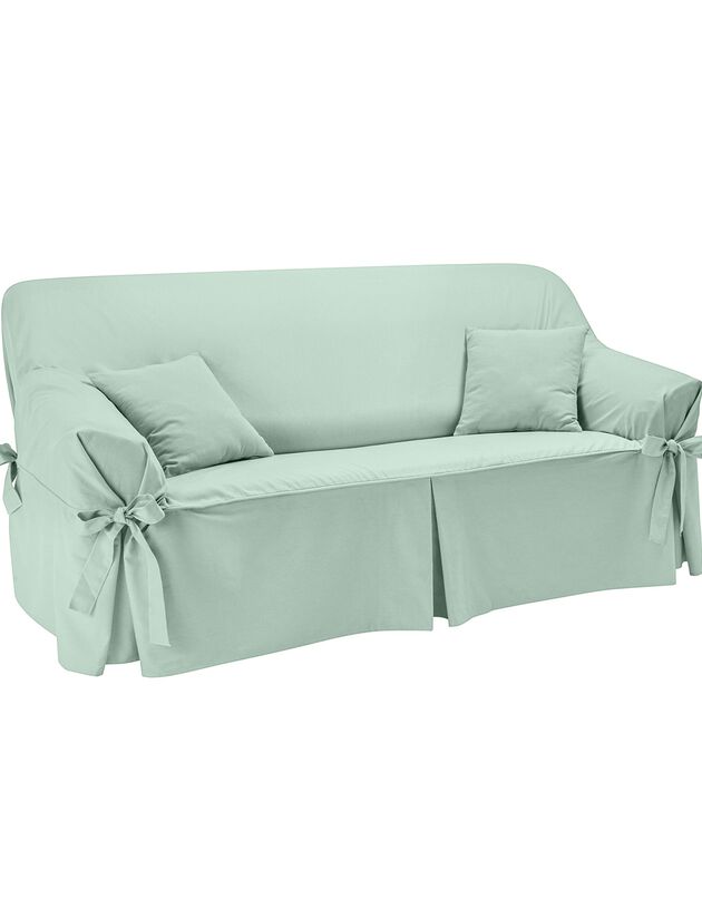 Housse bachette coton uni nouettes fauteuil canapés (vert amande)