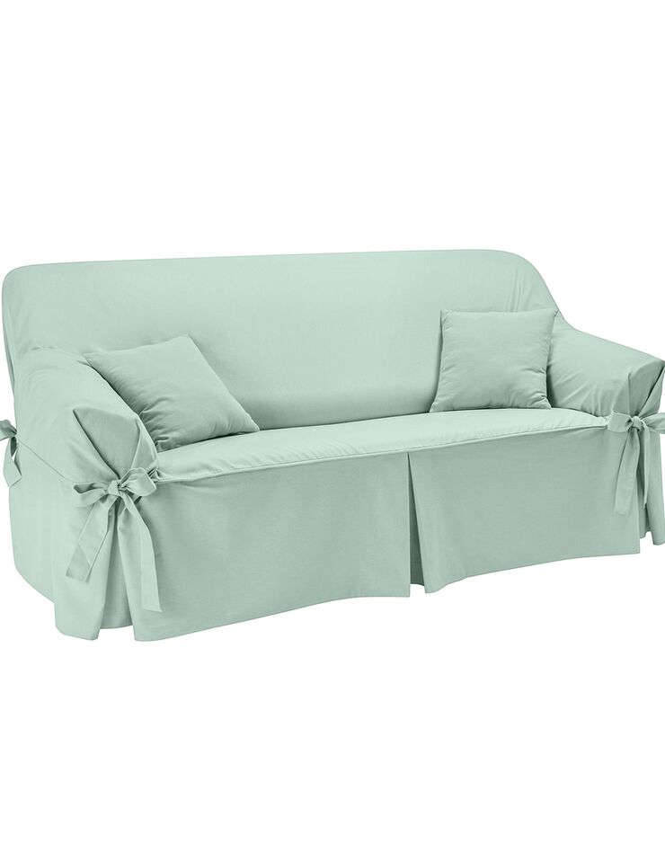 Housse bachette coton uni nouettes fauteuil canapés (vert amande)