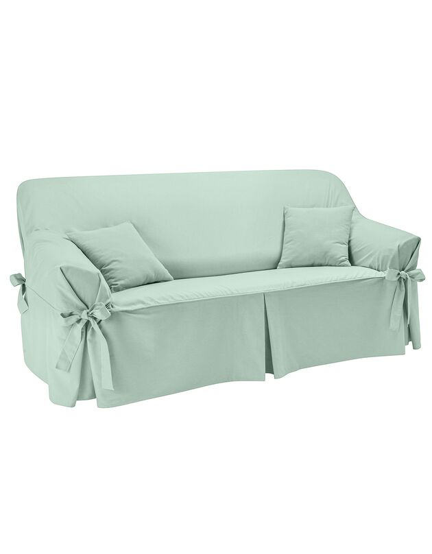 Housse bachette coton uni nouettes fauteuil canapés (vert amande)