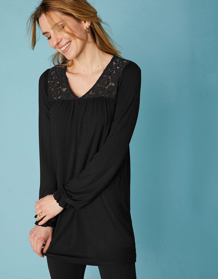 Tunique col V dentelle jersey (noir) Tunique col V dentelle jersey (noir)