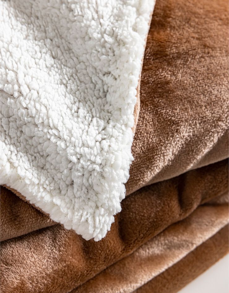 Couverture double face polaire et sherpa (noisette)