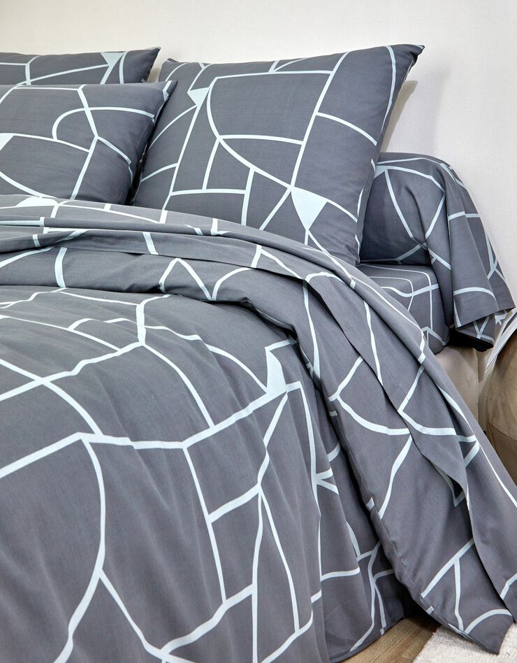 Linge de lit Geoffroy en coton à motifs graphiques (gris)