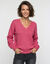 Pull col V festonn&eacute;, maille pointelle ajour&eacute;e fantaisie (rose)