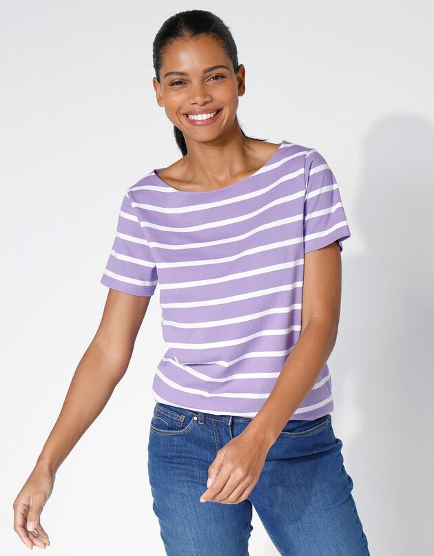 Tee-shirt marinière, manches courtes (parme / blanc)