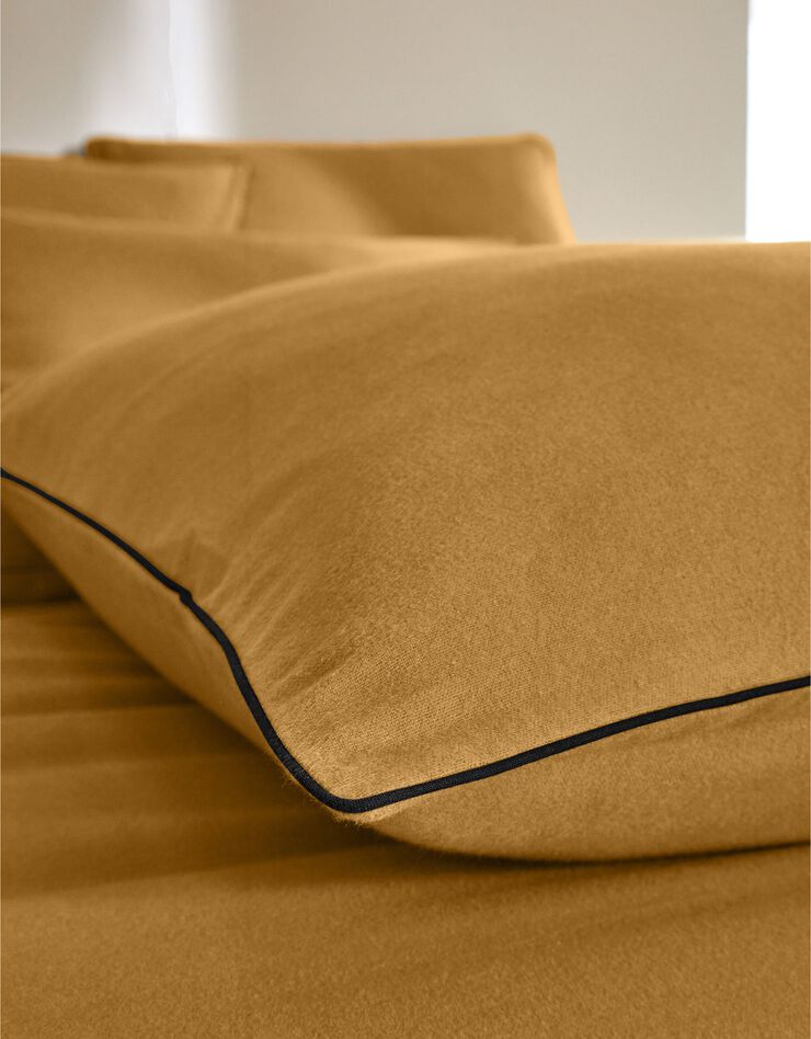 Linge de lit uni flanelle passepoil contrasté, collection "Intemporelle" (bronze)