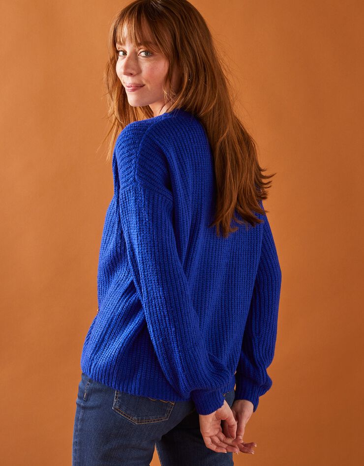 Gilet boutonné volume loose maille toucher mohair  (bleu dur)