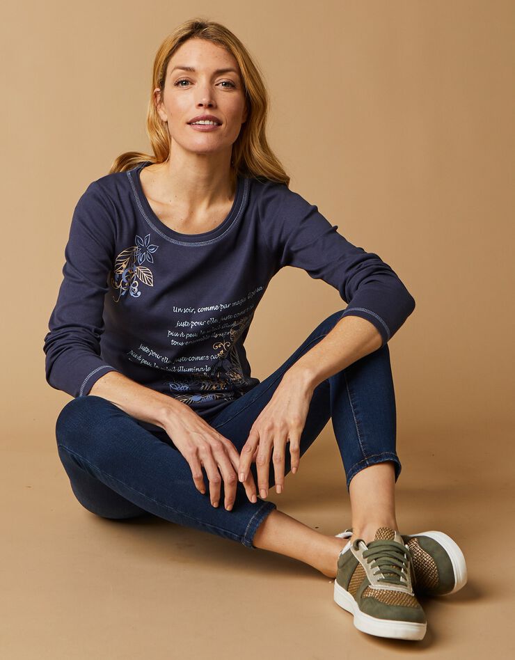 Tee shirt manches longues imprimé fleuri (marine) Tee shirt manches longues imprimé fleuri (marine)