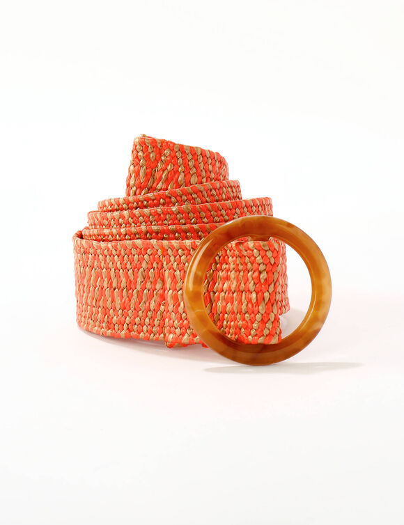 Ceinture raphia élastiquée écru/orange (écru / orange)