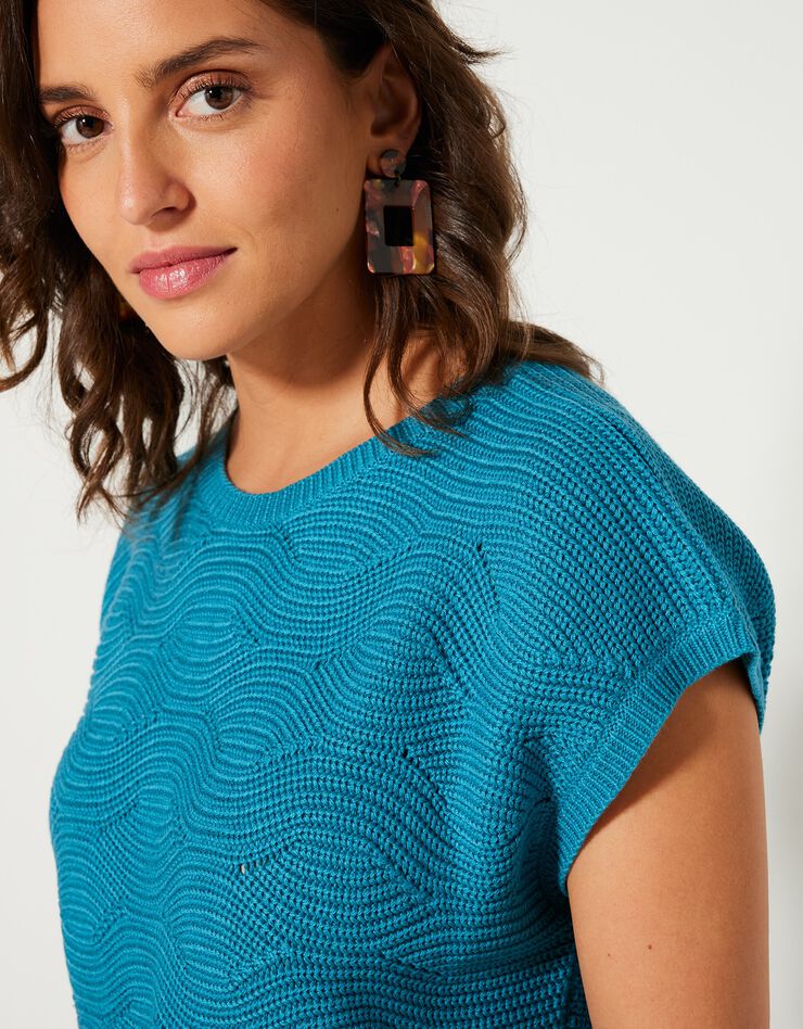 Pull manches courtes, maille fantaisie (turquoise) Pull manches courtes, maille fantaisie (turquoise)