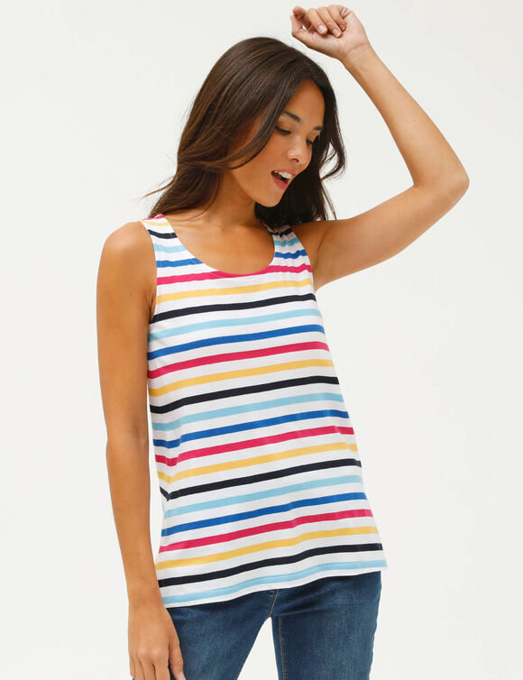 D&eacute;bardeur ray&eacute; col rond (blanc / bleu / jaune)