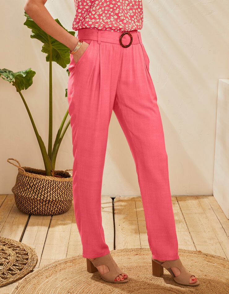 Pantalon ceinturé coupe chino uni (corail) Pantalon ceinturé coupe chino uni (corail)