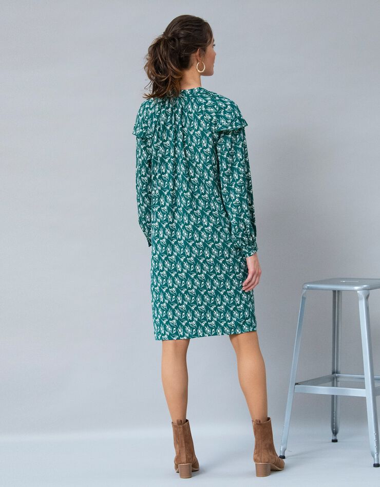 Robe forme housse volantée, imprimé bicolore en polyester recyclé(1) (vert / beige)