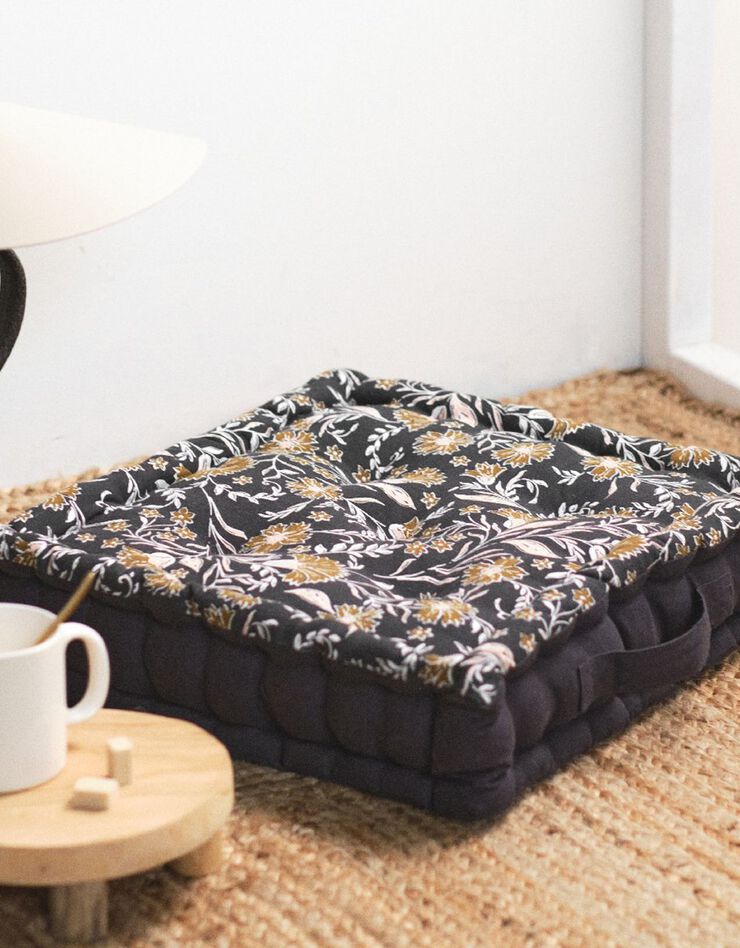 Coussin de sol coton imprimé indien (bronze / noir)