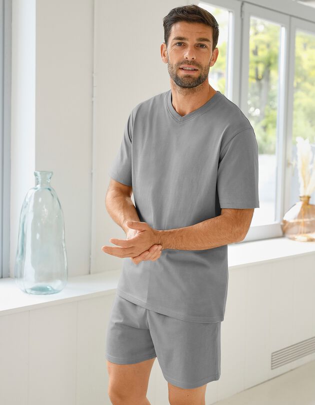 Pyjashort uni col V coton - lot de 2 (gris + marine) Pyjashort uni col V coton - lot de 2 (gris + marine)