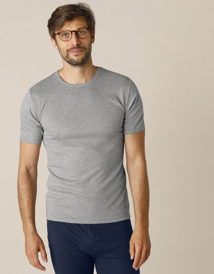 Tee-shirt sous-vêtement homme col rond manches courtes polyester - lot de 2 (gris chiné)