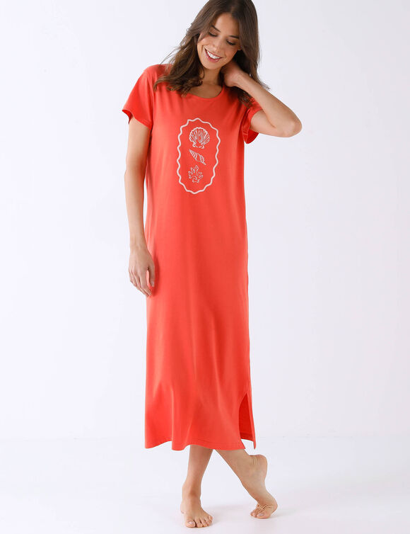Chemise de nuit longue, motif coquillages  (corail)