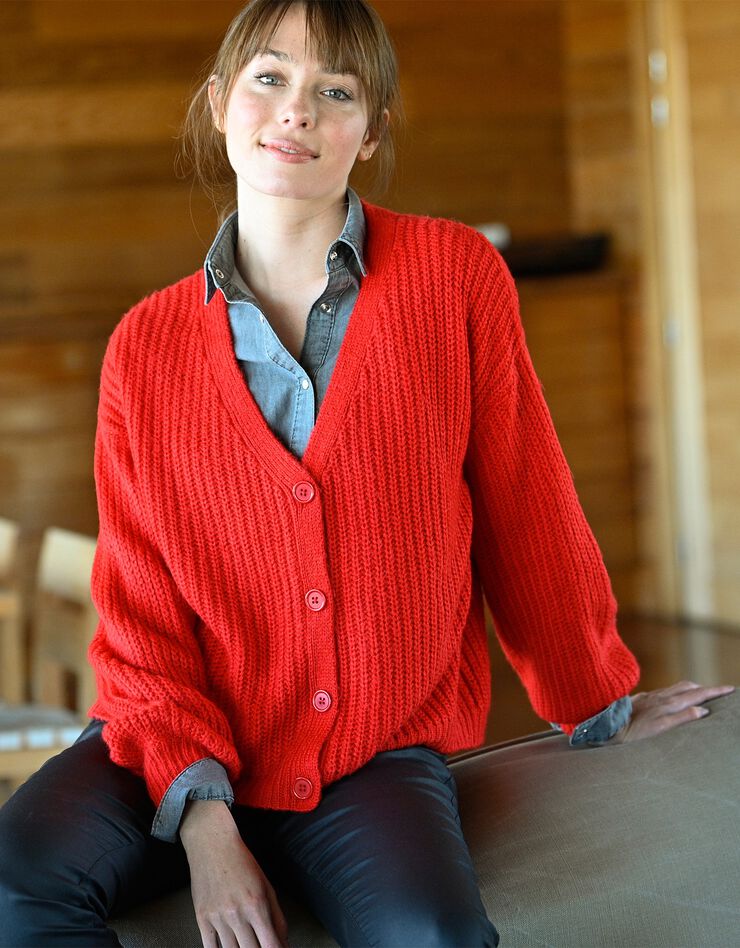 Gilet boutonné volume loose maille toucher mohair (rouge) Gilet boutonné volume loose maille toucher mohair (rouge)