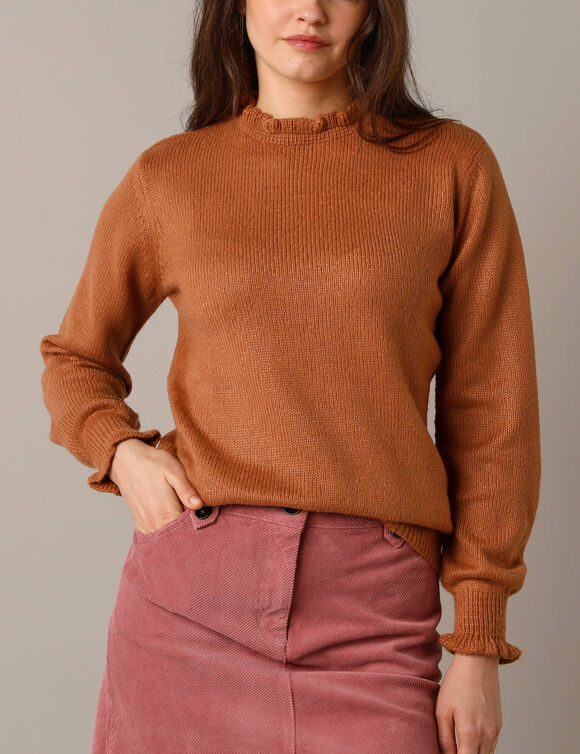 Pull col montant, finition frisotti (caramel)