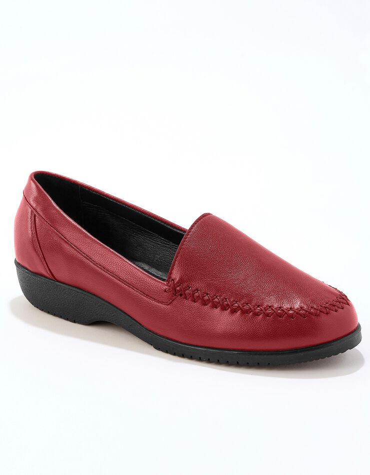 Mocassins largeur confort en cuir souple - uni  (bordeaux)